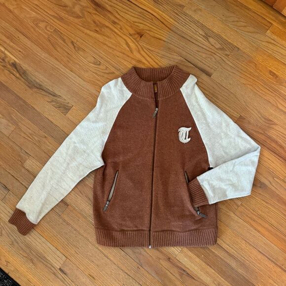 Trailer Mens Brown Cream Long Sleeve Wool Zip Up Sweater Large - Picture 2 of 10